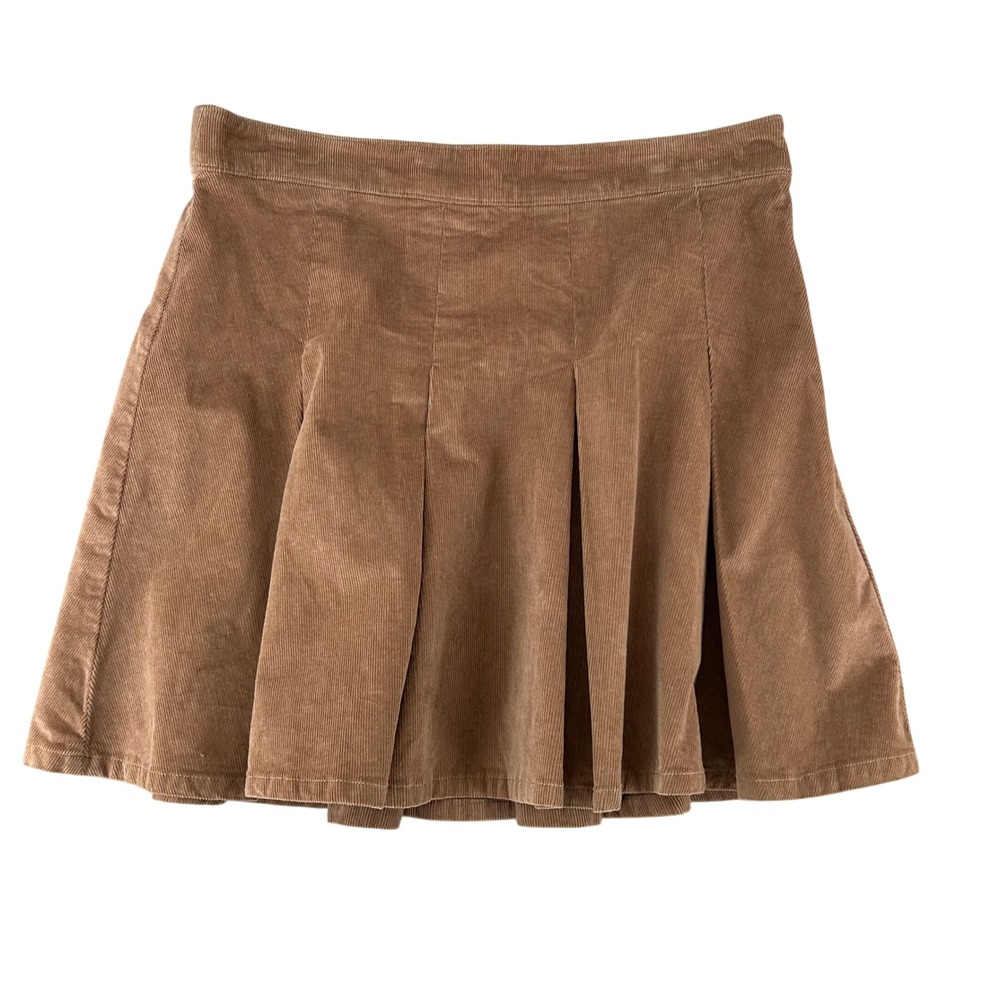 Hollister Corduroy Pleated Mini Skirt Tan Ultra High Rise‎ Womens Size Medium